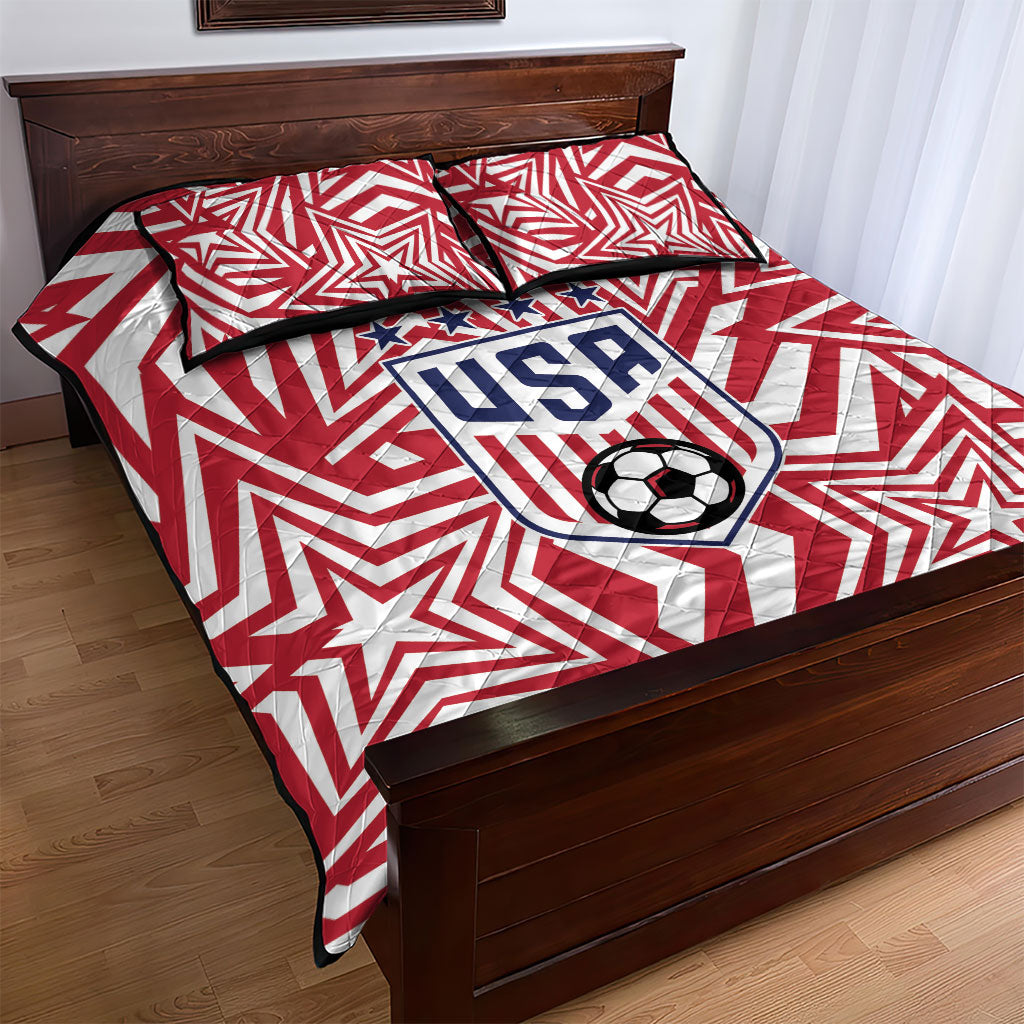 Soccer 2026 USA Quilt Bed Set Red Star Stylized