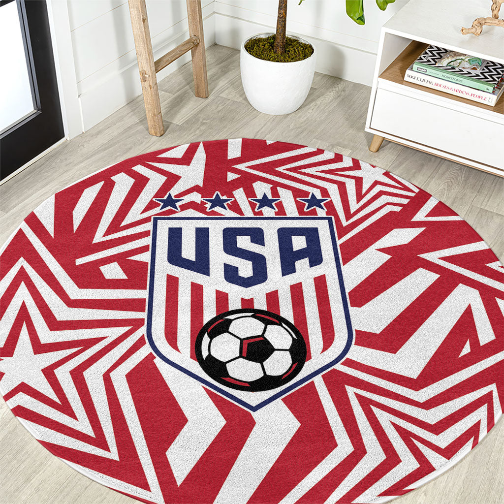 Soccer 2026 USA Round Carpet Red Star Stylized