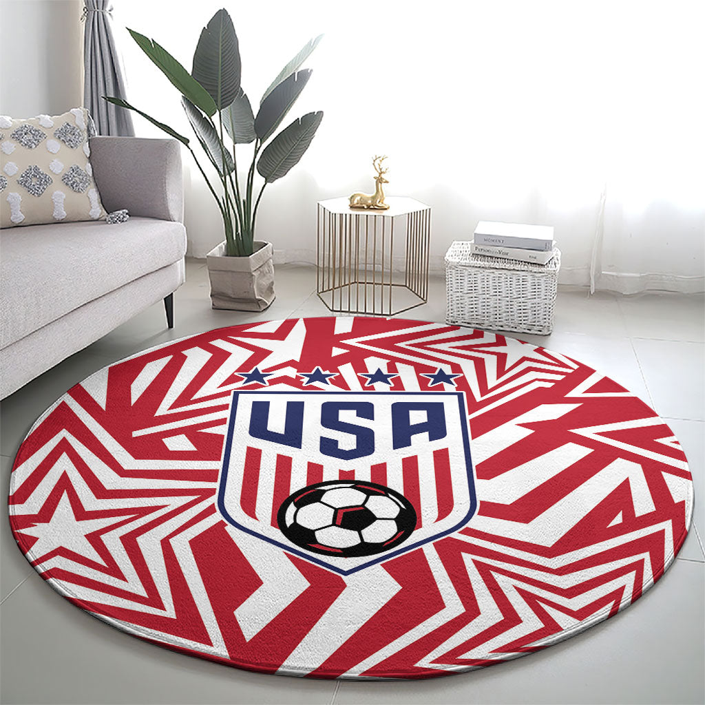 Soccer 2026 USA Round Carpet Red Star Stylized