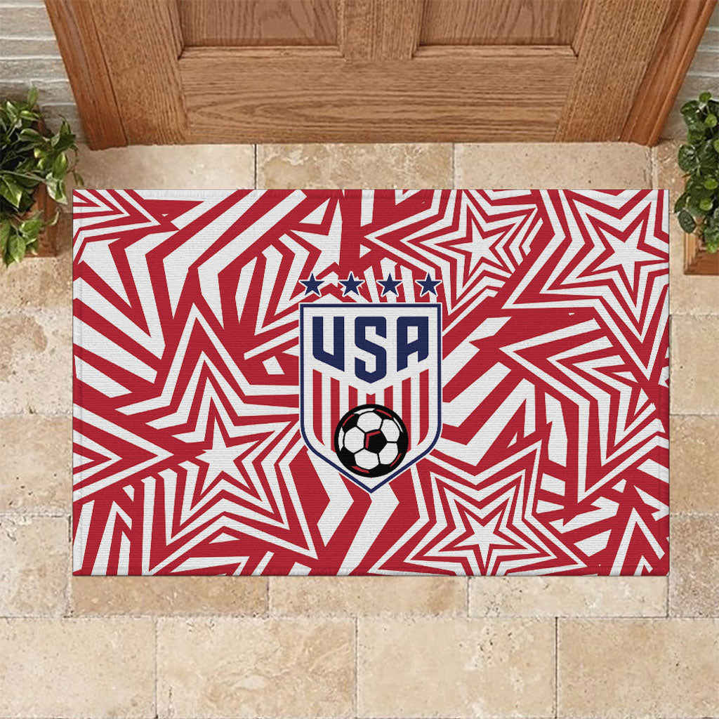 Soccer 2026 USA Rubber Doormat Red Star Stylized