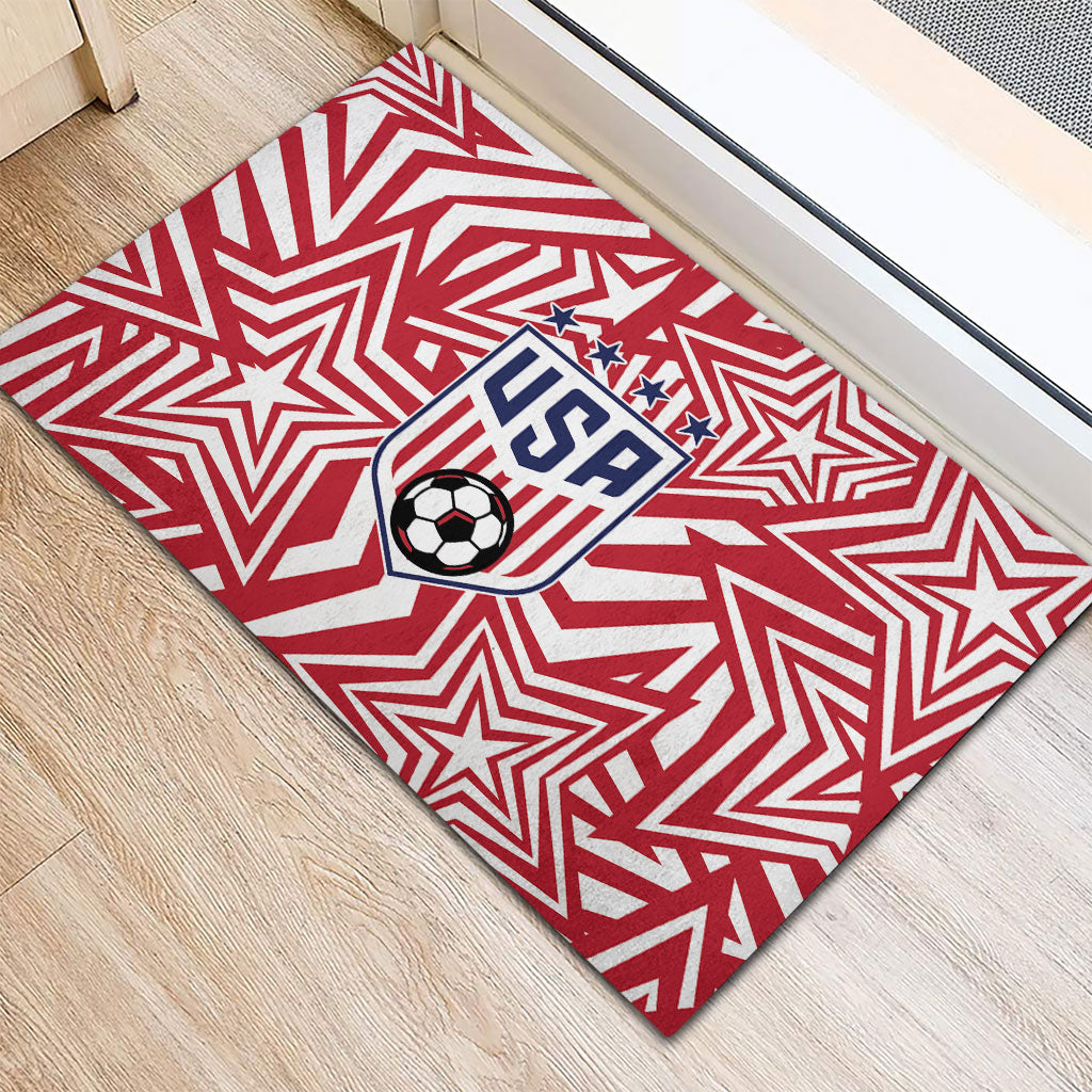 Soccer 2026 USA Rubber Doormat Red Star Stylized