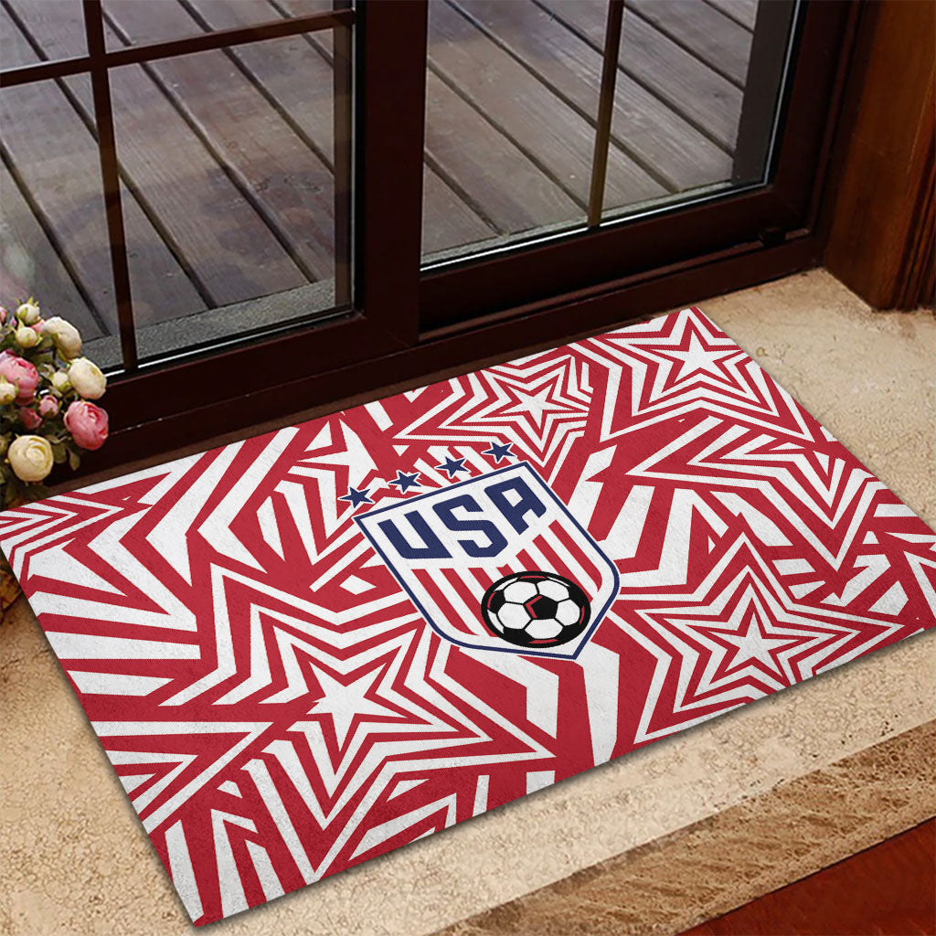 Soccer 2026 USA Rubber Doormat Red Star Stylized