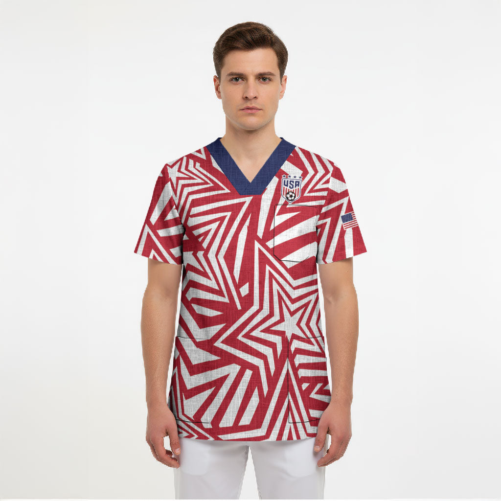 Custom Soccer 2026 USA Scrub Top Red Star Stylized