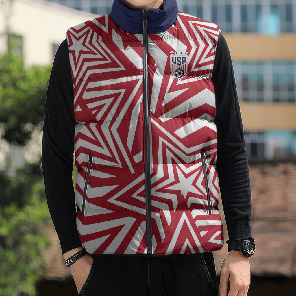Custom Soccer 2026 USA Sleeveless Puffer Jacket Red Star Stylized