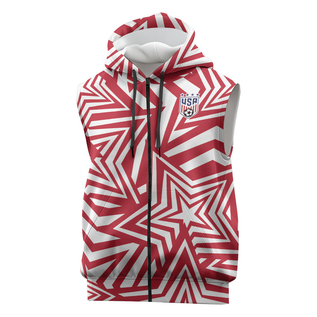 Custom Soccer 2026 USA Sleeveless Zip Hoodie Red Star Stylized
