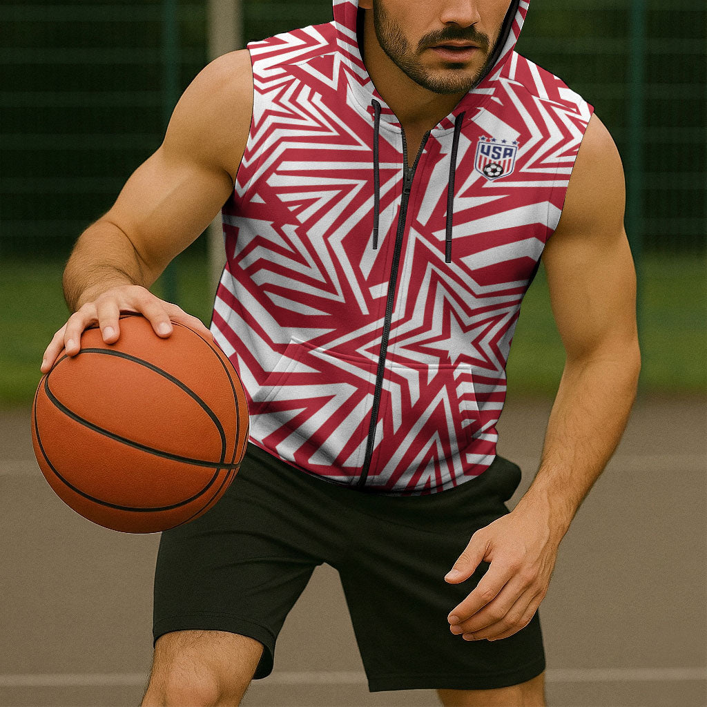 Custom Soccer 2026 USA Sleeveless Zip Hoodie Red Star Stylized