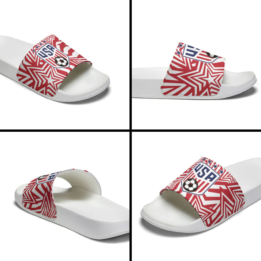 Soccer 2026 USA Slide Sandals Red Star Stylized