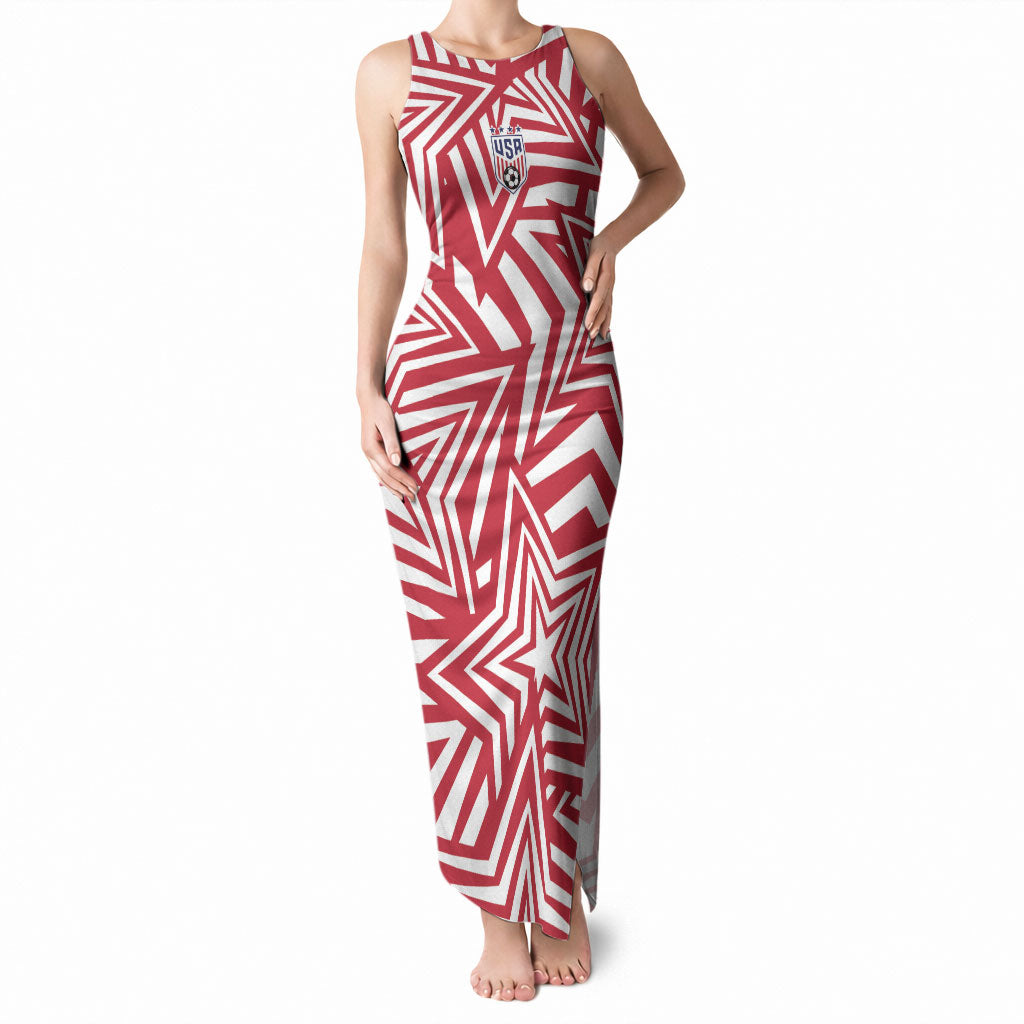 Custom Soccer 2026 USA Tank Maxi Dress Red Star Stylized