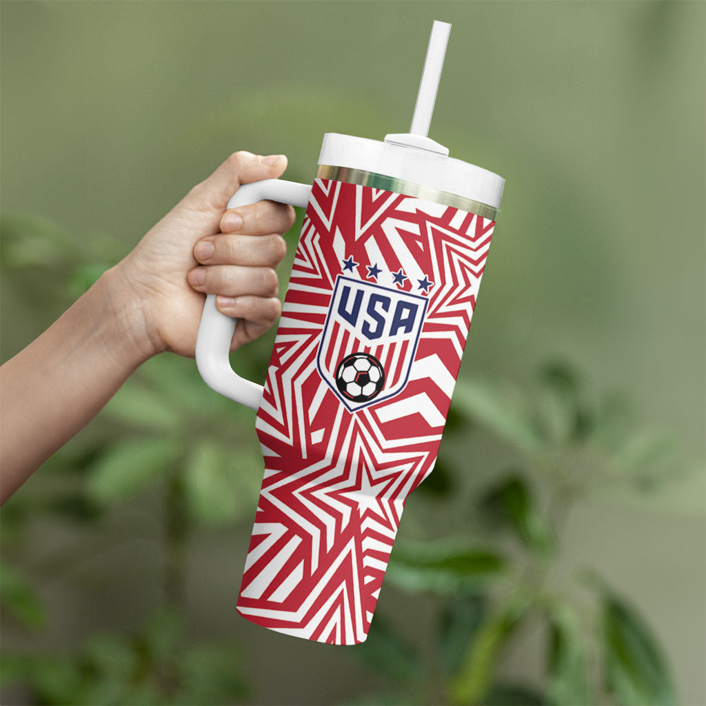 Custom Soccer 2026 USA Tumbler With Handle Red Star Stylized