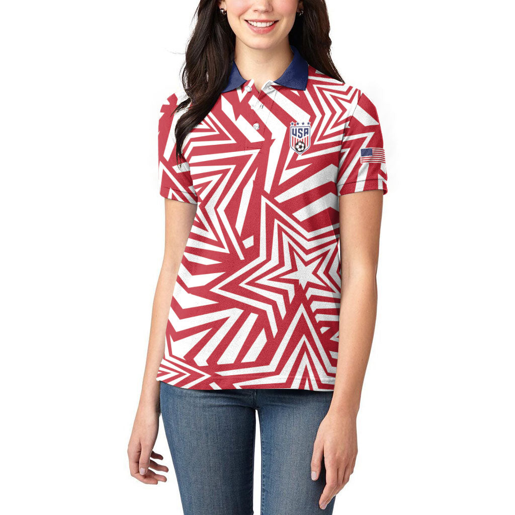 Custom Soccer 2026 USA Women Polo Shirt Red Star Stylized