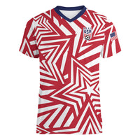 Custom Soccer 2026 USA Women V-Neck T-Shirt Red Star Stylized