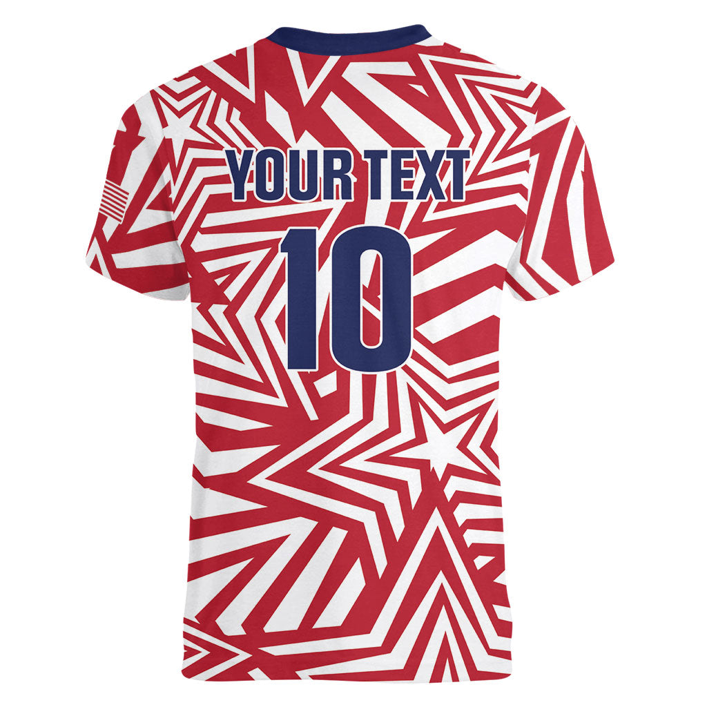 Custom Soccer 2026 USA Women V-Neck T-Shirt Red Star Stylized