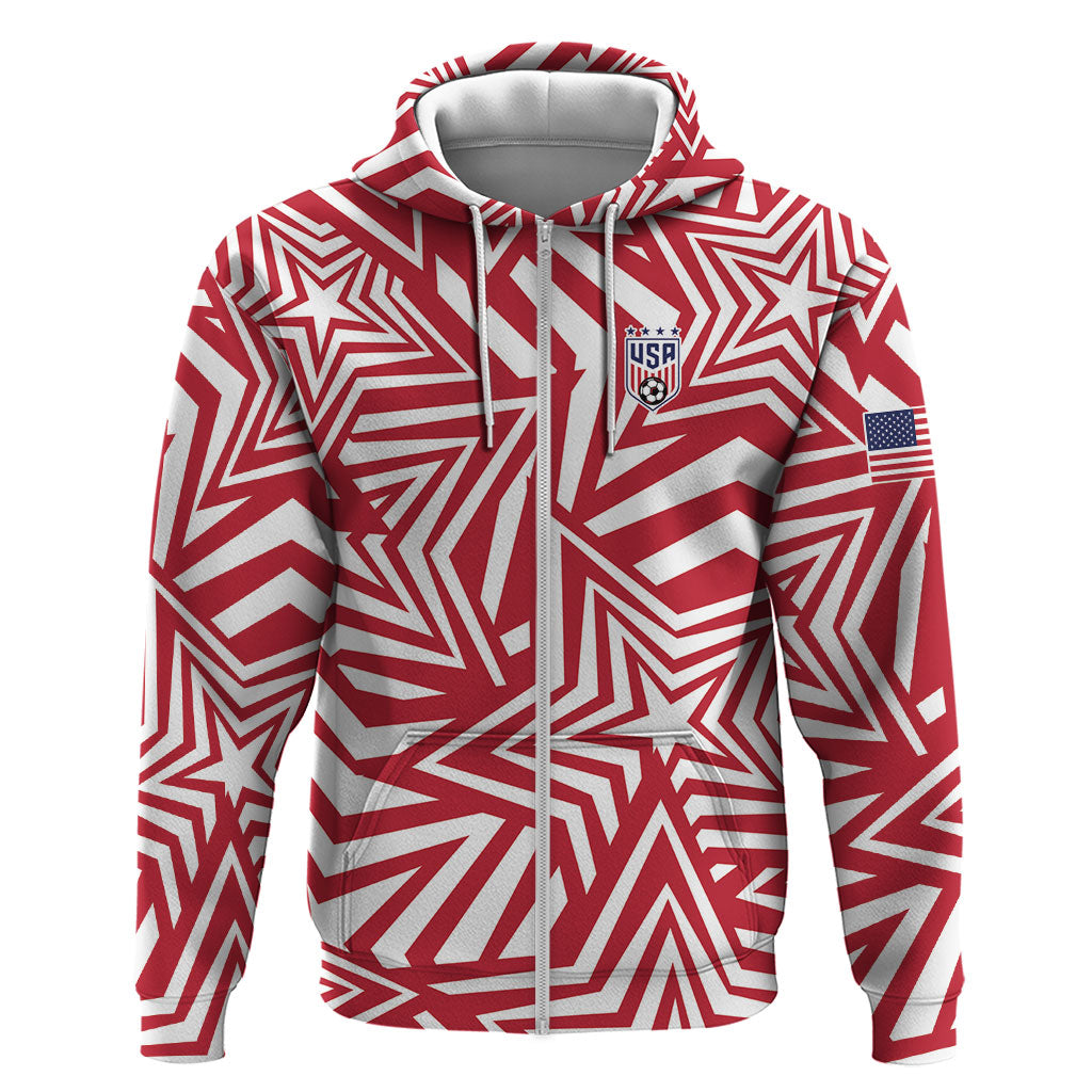 Custom Soccer 2026 USA Zip Hoodie Red Star Stylized
