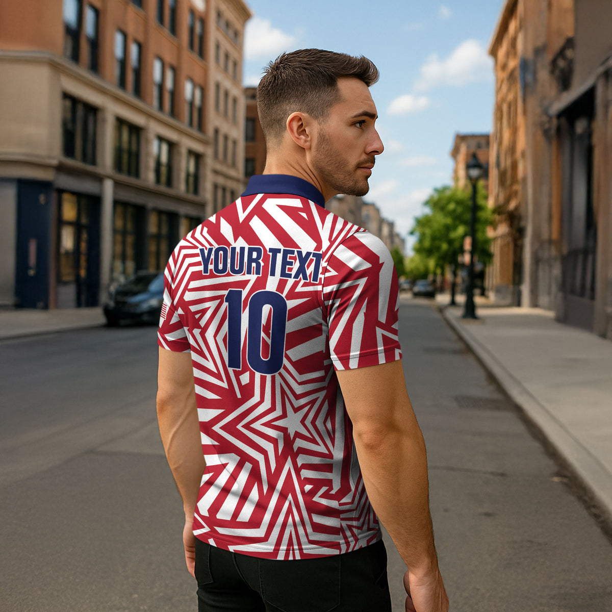 Custom Soccer 2026 USA Zipper Polo Shirt Red Star Stylized