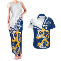 Finland Couples Matching Tank Maxi Dress and Hawaiian Shirt Suomi Lion With Lily of the Valley - Wonder Print Shop