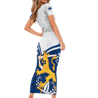 Finland Short Sleeve Bodycon Dress Suomi Lion With Lily of the Valley - Wonder Print Shop