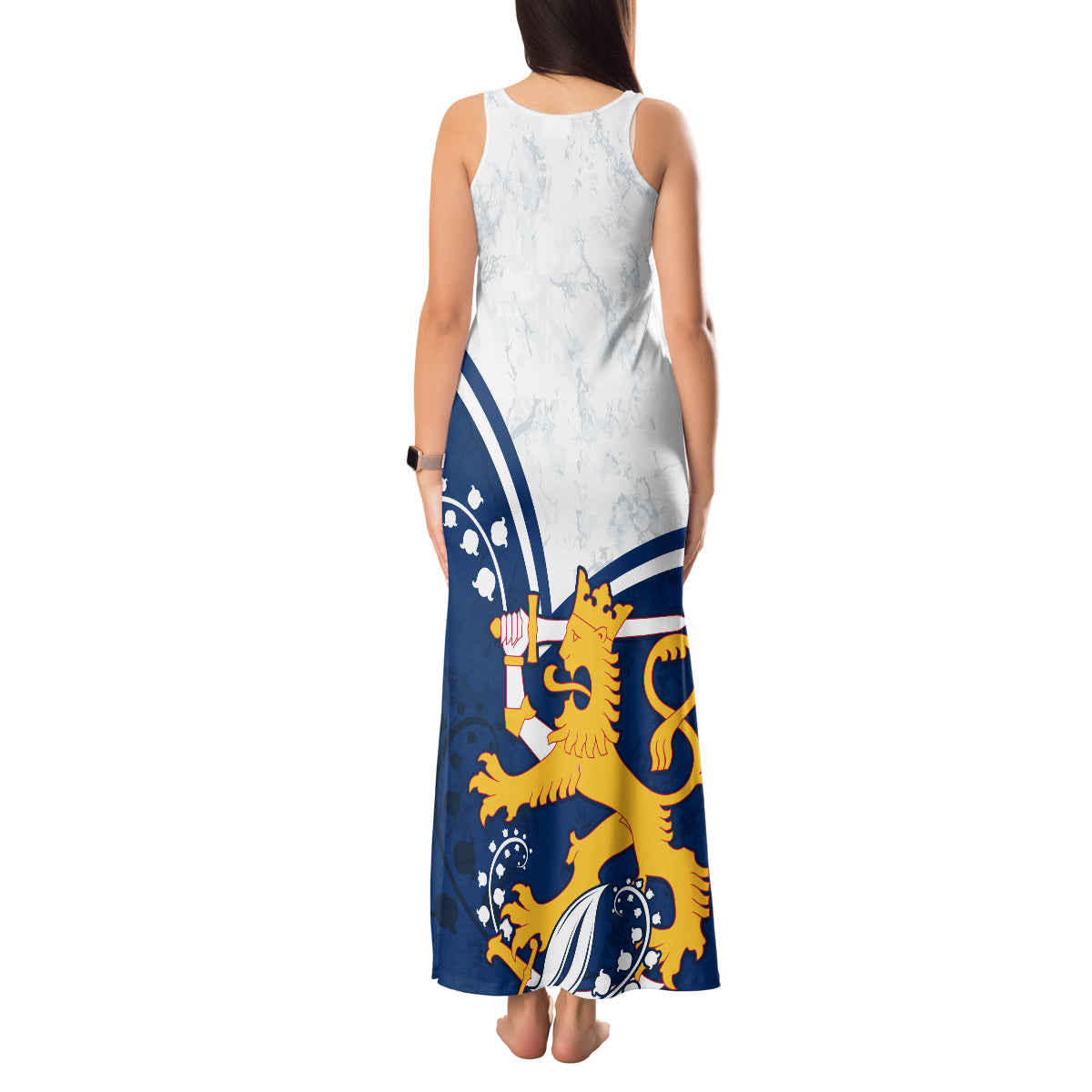 Finland Tank Maxi Dress Suomi Lion With Lily of the Valley - Wonder Print Shop