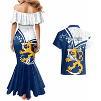 Personalised Finland Couples Matching Mermaid Dress and Hawaiian Shirt Suomi Lion With Lily of the Valley - Wonder Print Shop