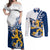 Personalised Finland Couples Matching Off Shoulder Maxi Dress and Long Sleeve Button Shirts Suomi Lion With Lily of the Valley - Wonder Print Shop