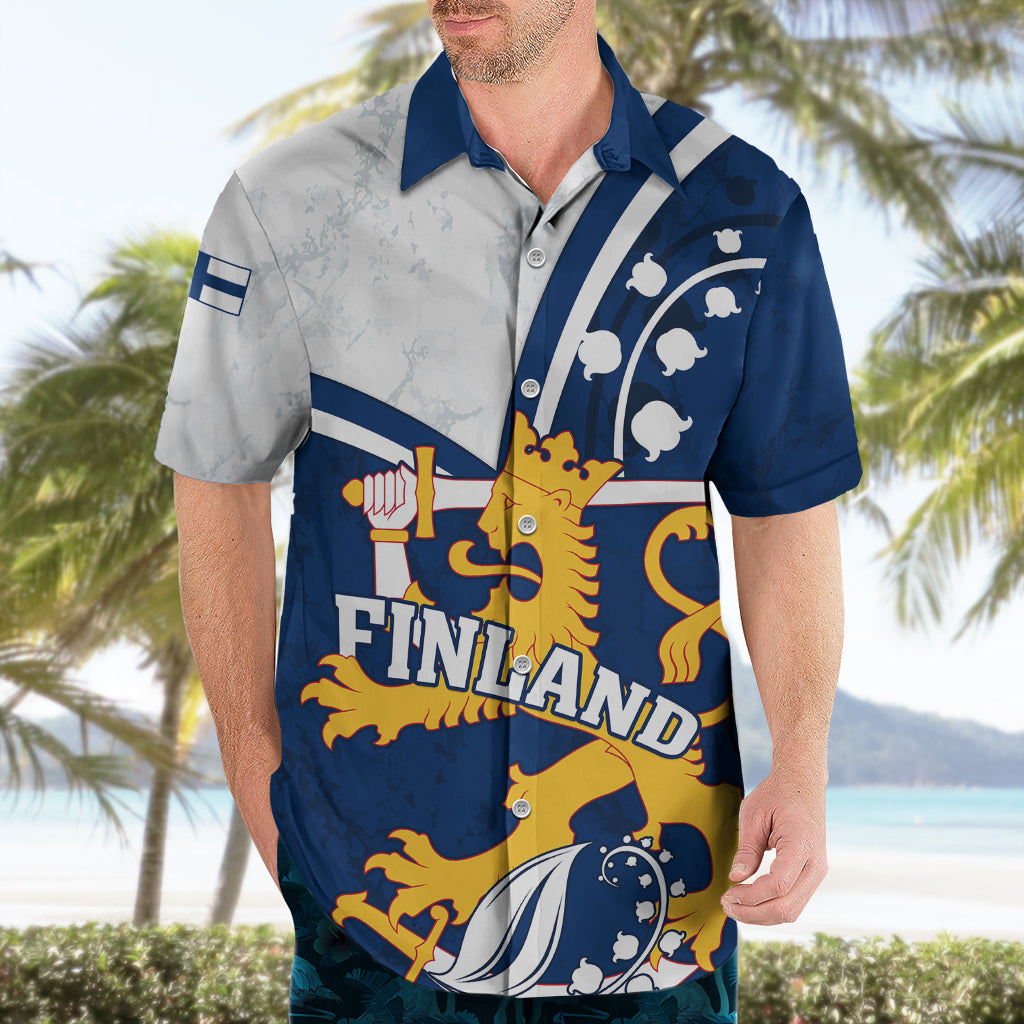 Personalised Finland Hawaiian Shirt Suomi Lion With Lily of the Valley - Wonder Print Shop