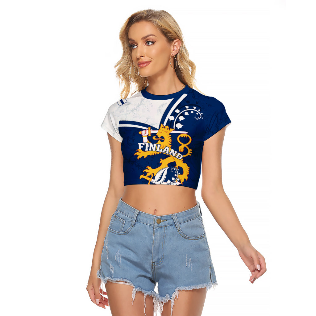 Personalised Finland Raglan Cropped T Shirt Suomi Lion With Lily of the Valley - Wonder Print Shop
