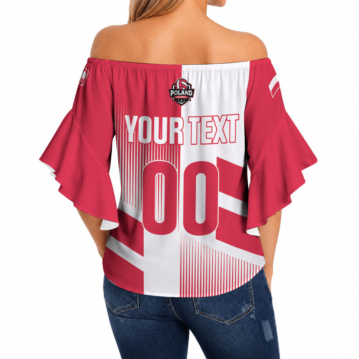 Custom Volleyball 2026 Poland 3rd Champions Off Shoulder Wrap Waist Top