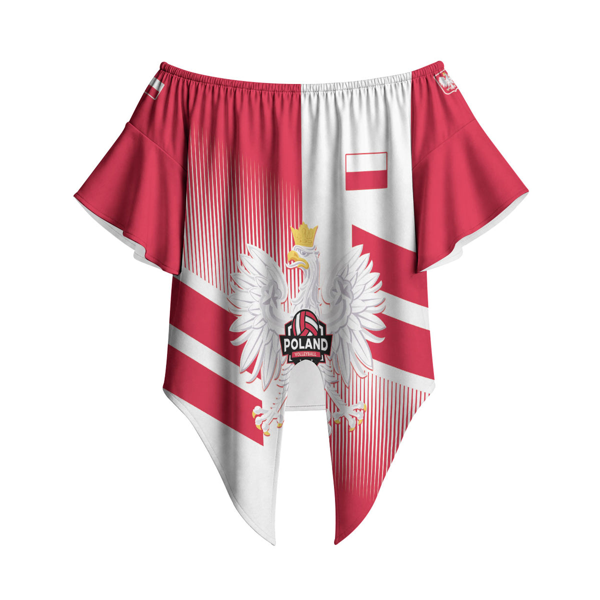 Custom Volleyball 2026 Poland 3rd Champions Off Shoulder Wrap Waist Top