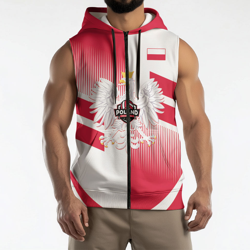 Custom Volleyball 2026 Poland 3rd Champions Sleeveless Zip Hoodie