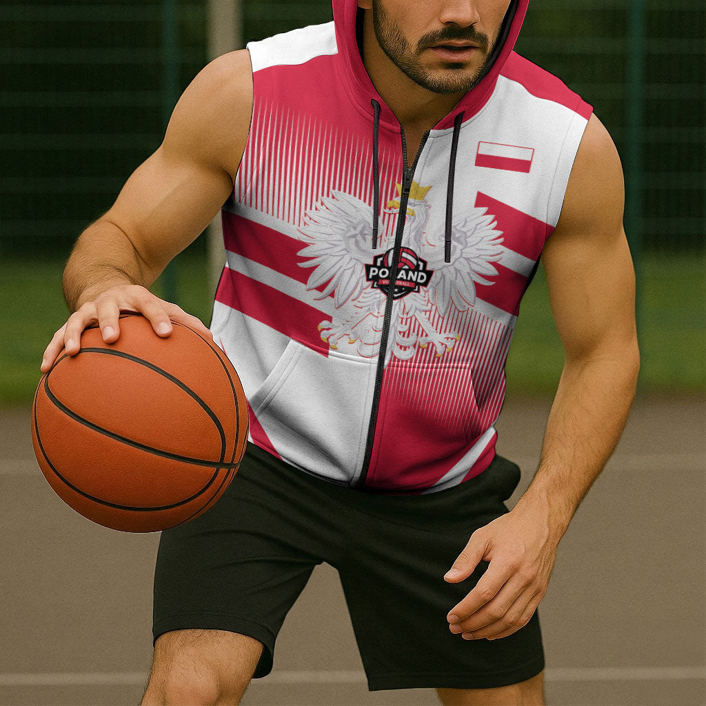 Custom Volleyball 2026 Poland 3rd Champions Sleeveless Zip Hoodie