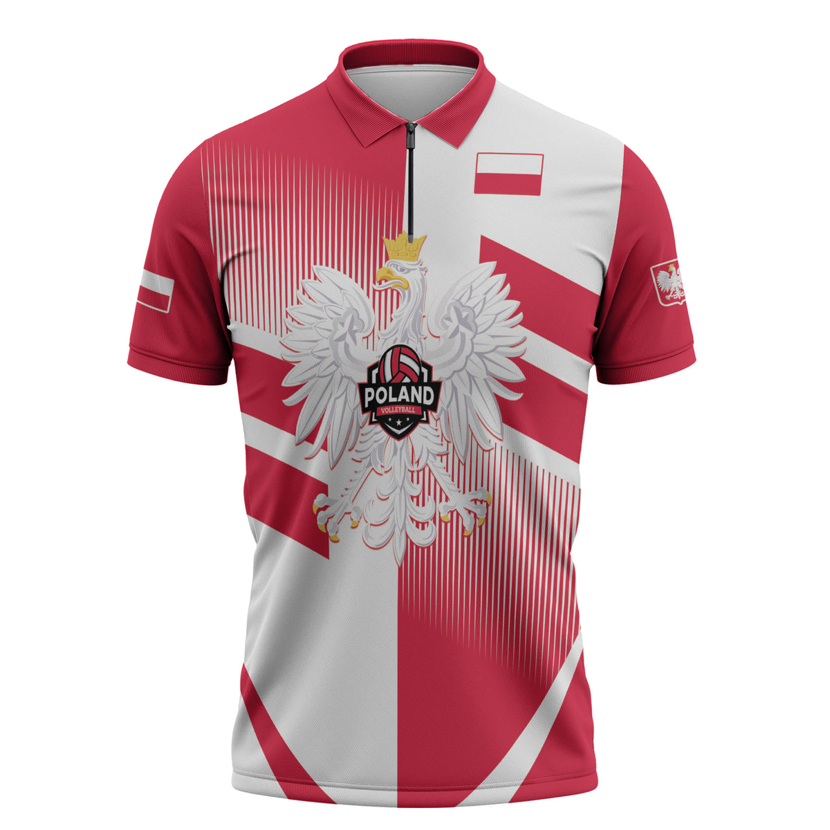 Custom Volleyball 2026 Poland 3rd Champions Zipper Polo Shirt