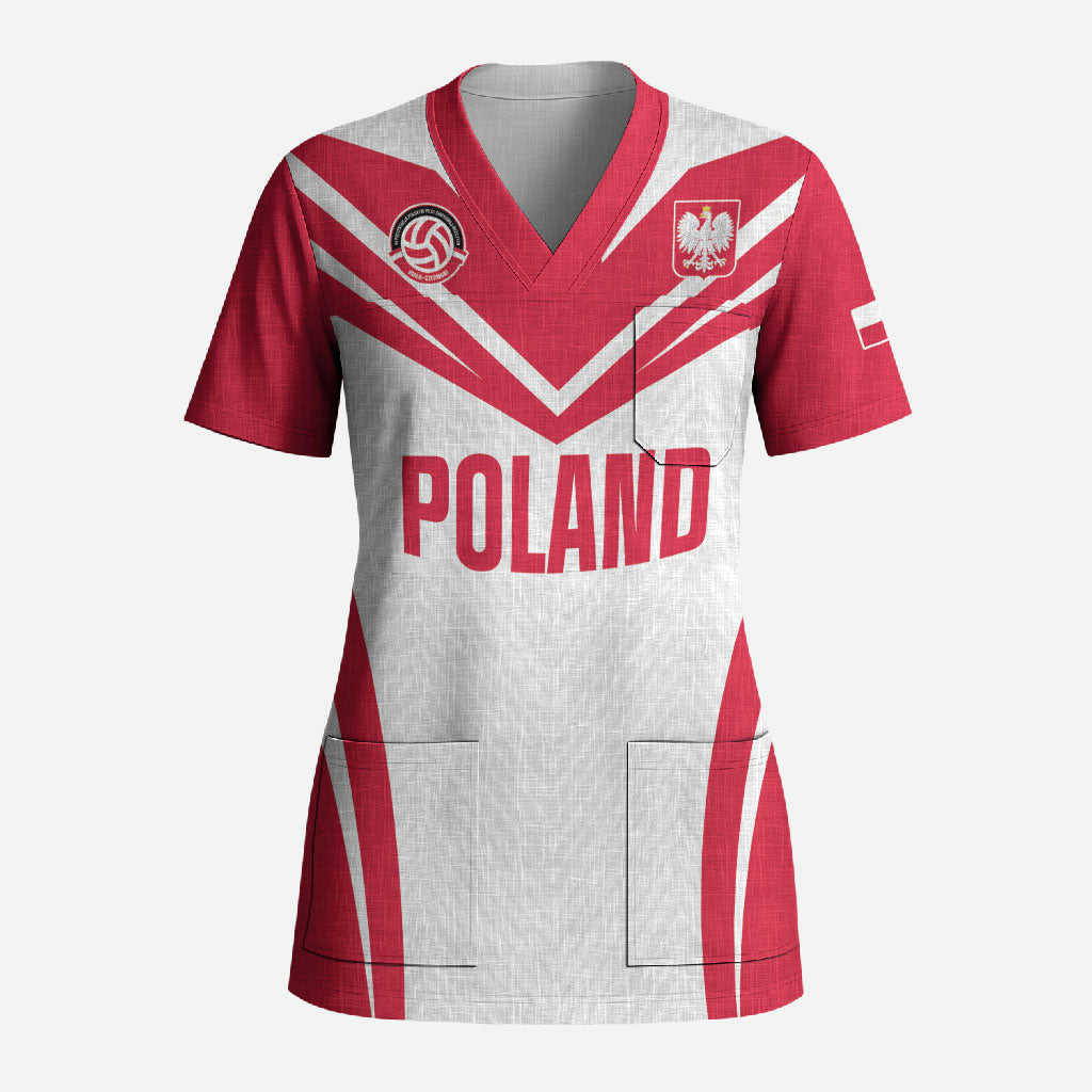 Custom Poland 2026 Volleyball Scrub Top Polish Eagle Champions