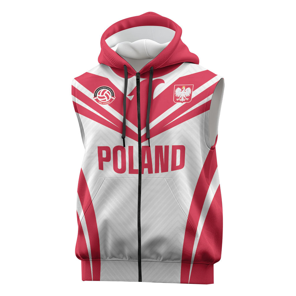 Custom Poland 2026 Volleyball Sleeveless Zip Hoodie Polish Eagle Champions