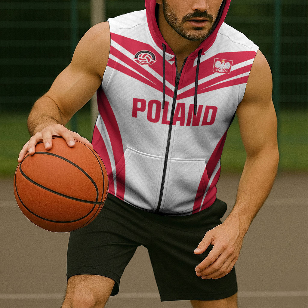 Custom Poland 2026 Volleyball Sleeveless Zip Hoodie Polish Eagle Champions