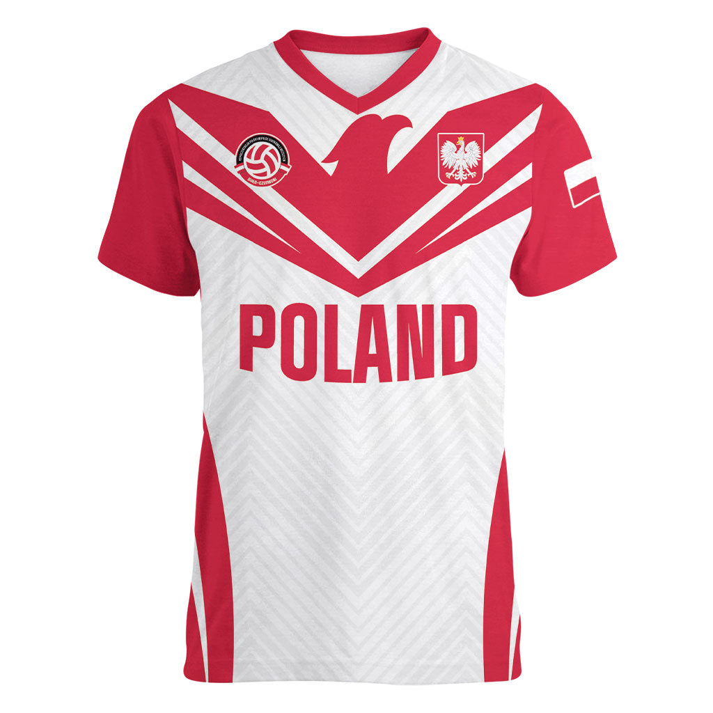Custom Poland 2026 Volleyball Women V-Neck T-Shirt Polish Eagle Champions