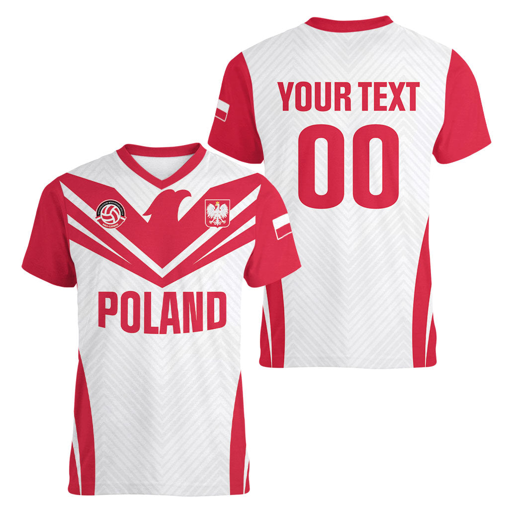 Custom Poland 2026 Volleyball Women V-Neck T-Shirt Polish Eagle Champions