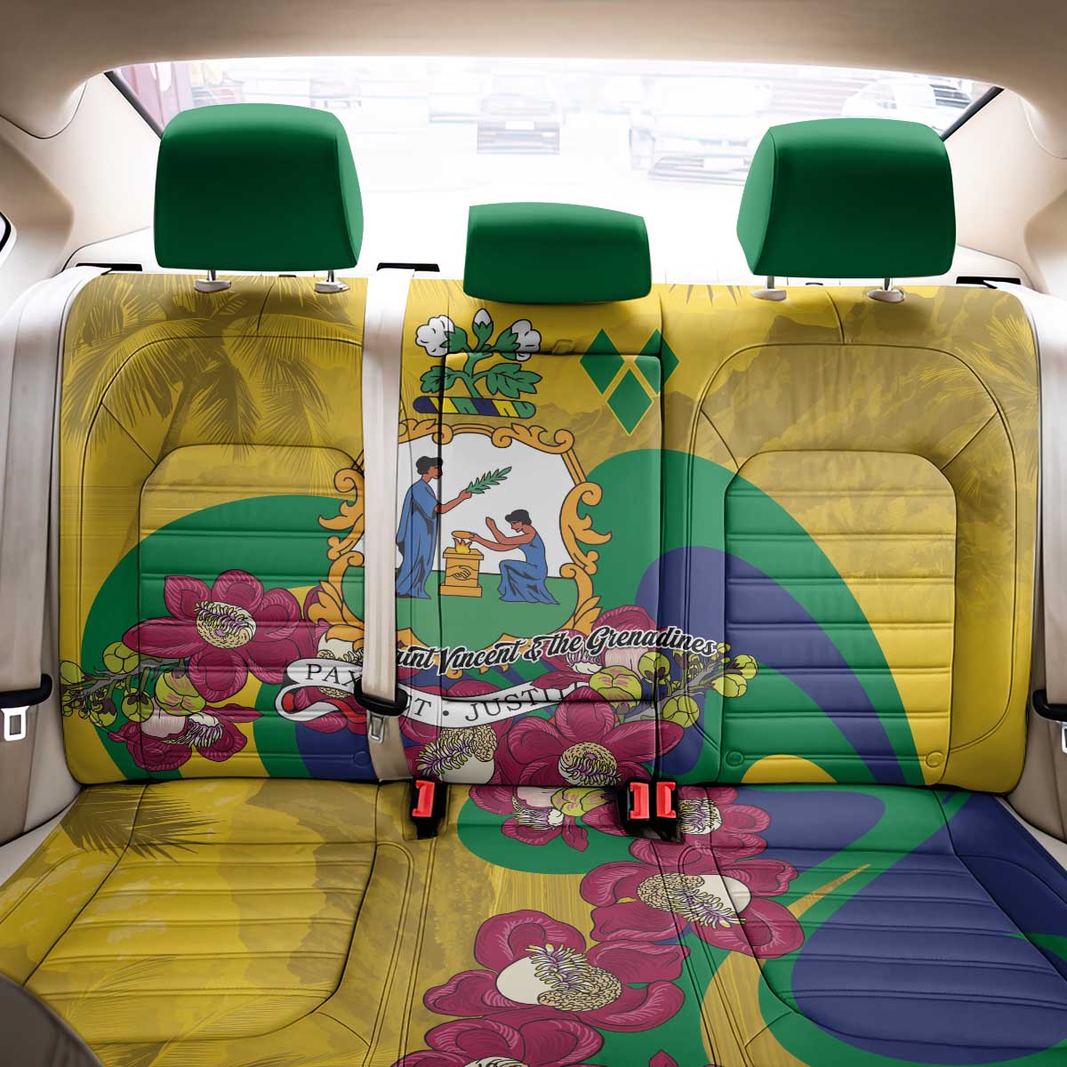 Saint Vincent and the Grenadines Back Car Seat Cover Cannonball Flower Tropical Style - Wonder Print Shop