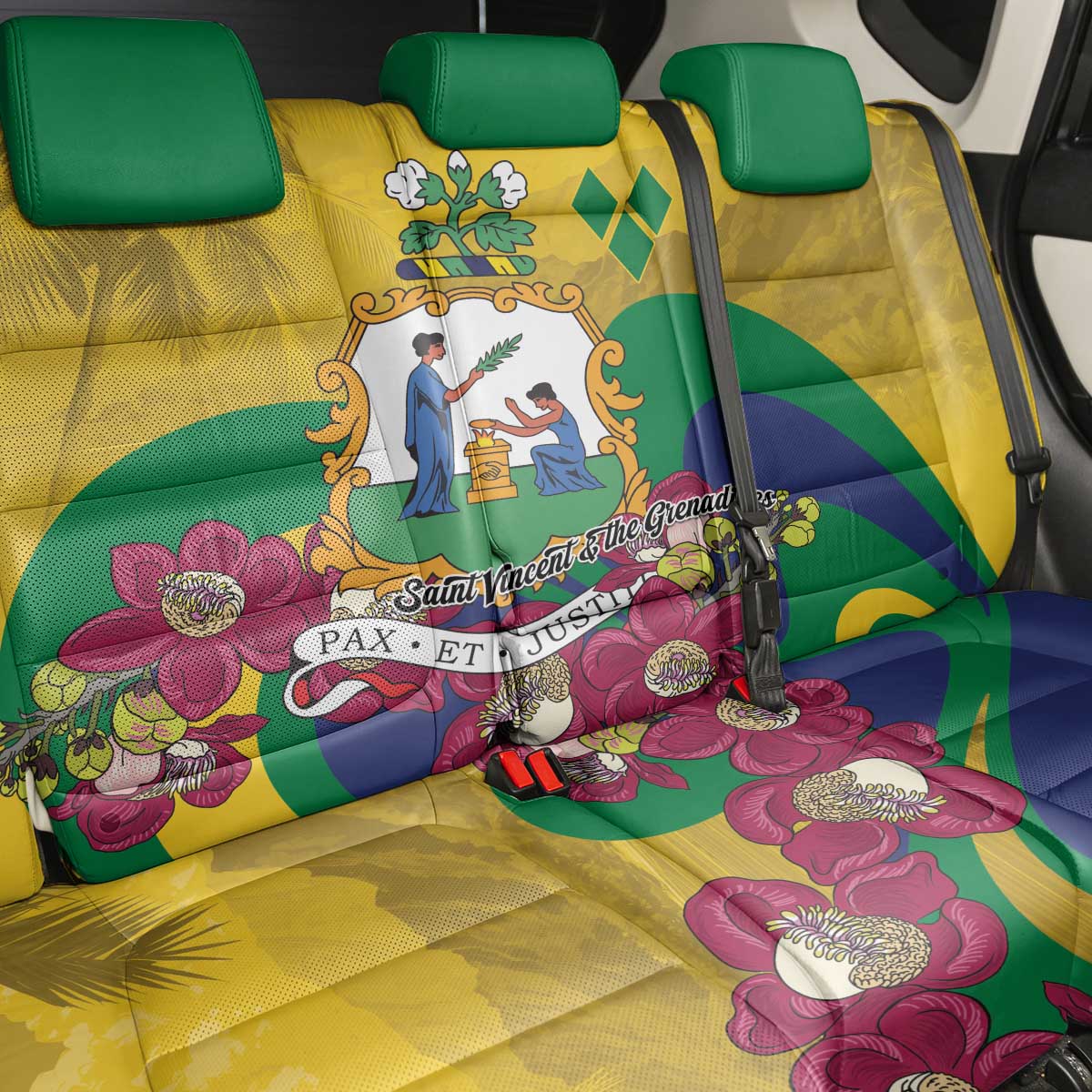 Saint Vincent and the Grenadines Back Car Seat Cover Cannonball Flower Tropical Style - Wonder Print Shop