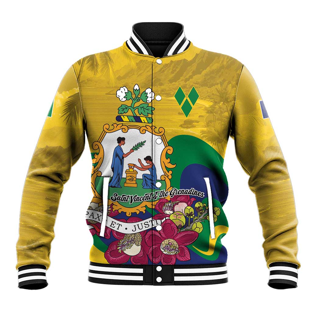Personalized Saint Vincent and the Grenadines Baseball Jacket Cannonball Flower Tropical Style - Wonder Print Shop