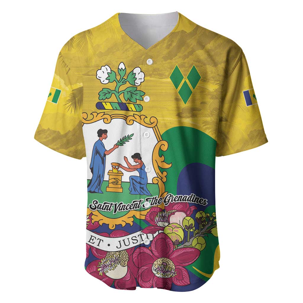 Personalized Saint Vincent and the Grenadines Baseball Jersey Cannonball Flower Tropical Style - Wonder Print Shop