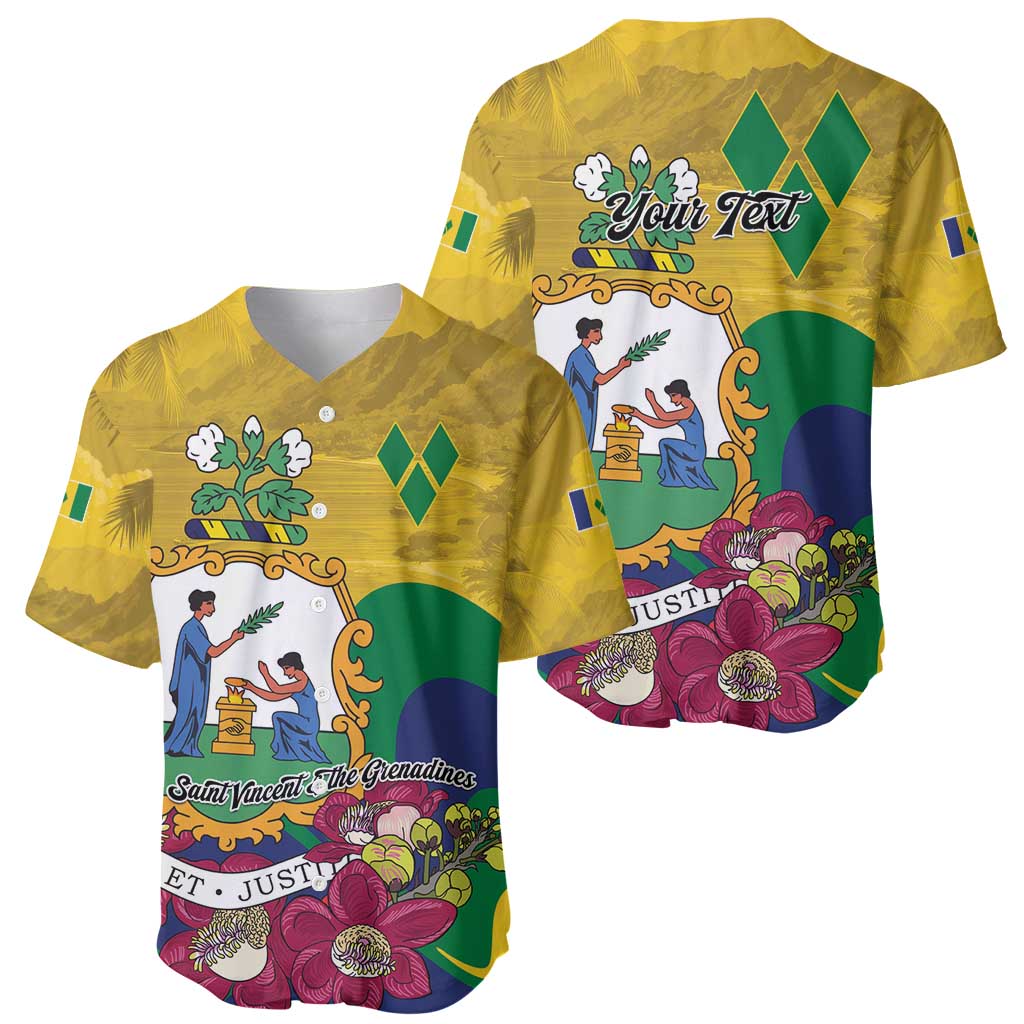 Personalized Saint Vincent and the Grenadines Baseball Jersey Cannonball Flower Tropical Style - Wonder Print Shop