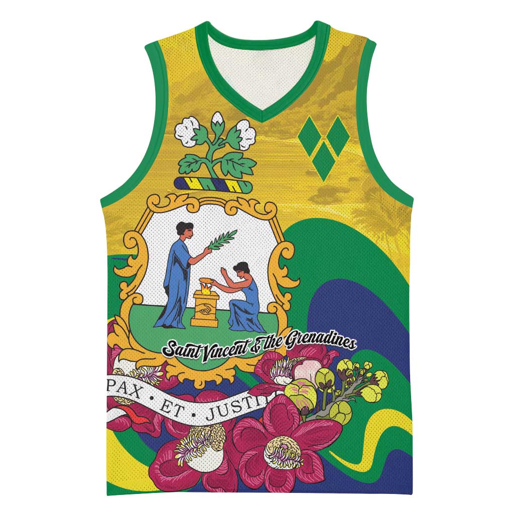 Personalized Saint Vincent and the Grenadines Basketball Jersey Cannonball Flower Tropical Style - Wonder Print Shop