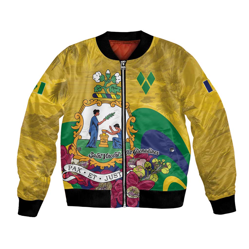 Personalized Saint Vincent and the Grenadines Bomber Jacket Cannonball Flower Tropical Style - Wonder Print Shop