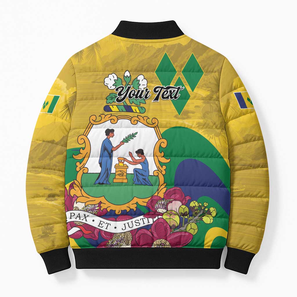 Personalized Saint Vincent and the Grenadines Bomber Puffer Jacket Cannonball Flower Tropical Style - Wonder Print Shop