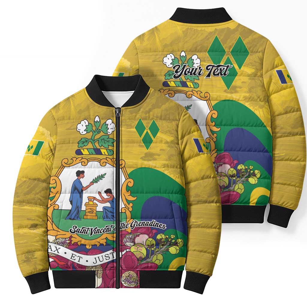 Personalized Saint Vincent and the Grenadines Bomber Puffer Jacket Cannonball Flower Tropical Style - Wonder Print Shop