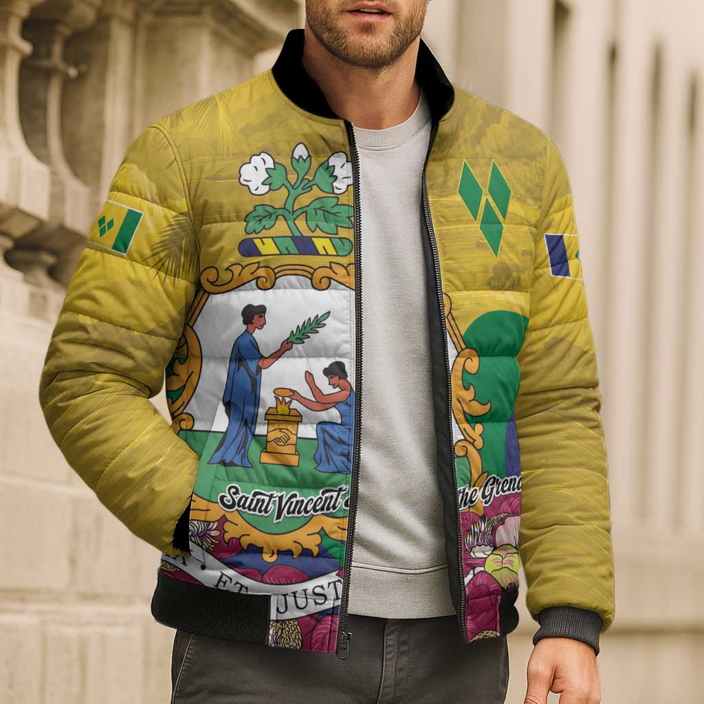 Personalized Saint Vincent and the Grenadines Bomber Puffer Jacket Cannonball Flower Tropical Style - Wonder Print Shop
