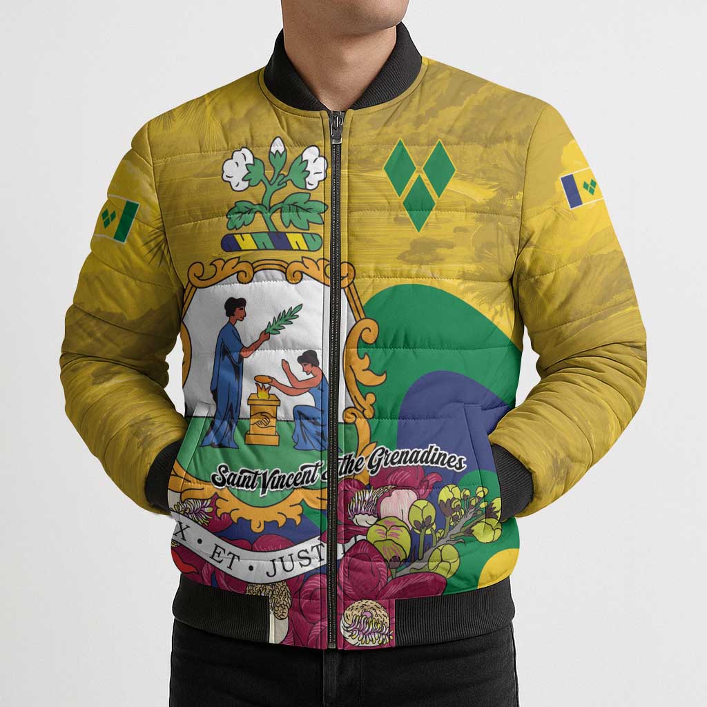 Personalized Saint Vincent and the Grenadines Bomber Puffer Jacket Cannonball Flower Tropical Style - Wonder Print Shop