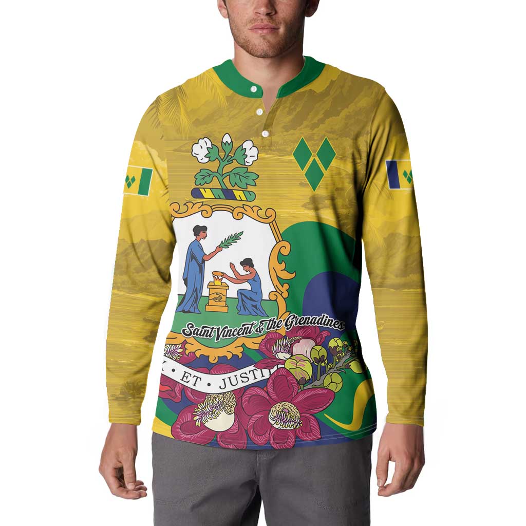 Personalized Saint Vincent and the Grenadines Button Sweatshirt Cannonball Flower Tropical Style - Wonder Print Shop