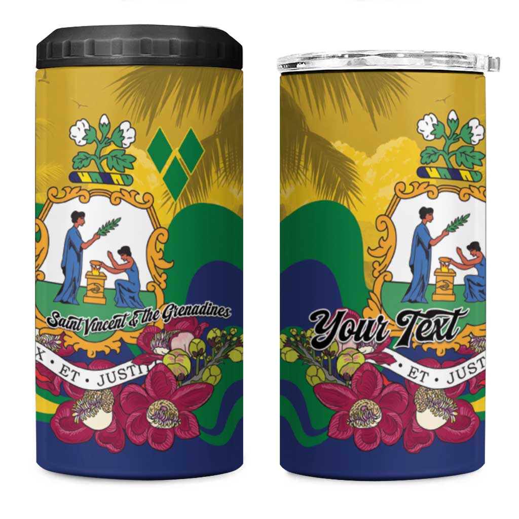 Personalized Saint Vincent and the Grenadines 4 in 1 Can Cooler Tumbler Cannonball Flower Tropical Style - Wonder Print Shop