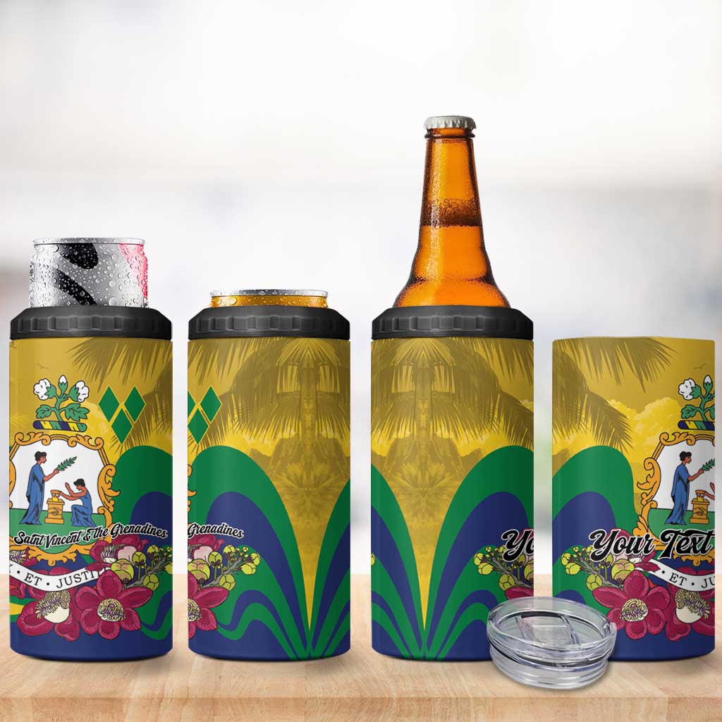 Personalized Saint Vincent and the Grenadines 4 in 1 Can Cooler Tumbler Cannonball Flower Tropical Style - Wonder Print Shop