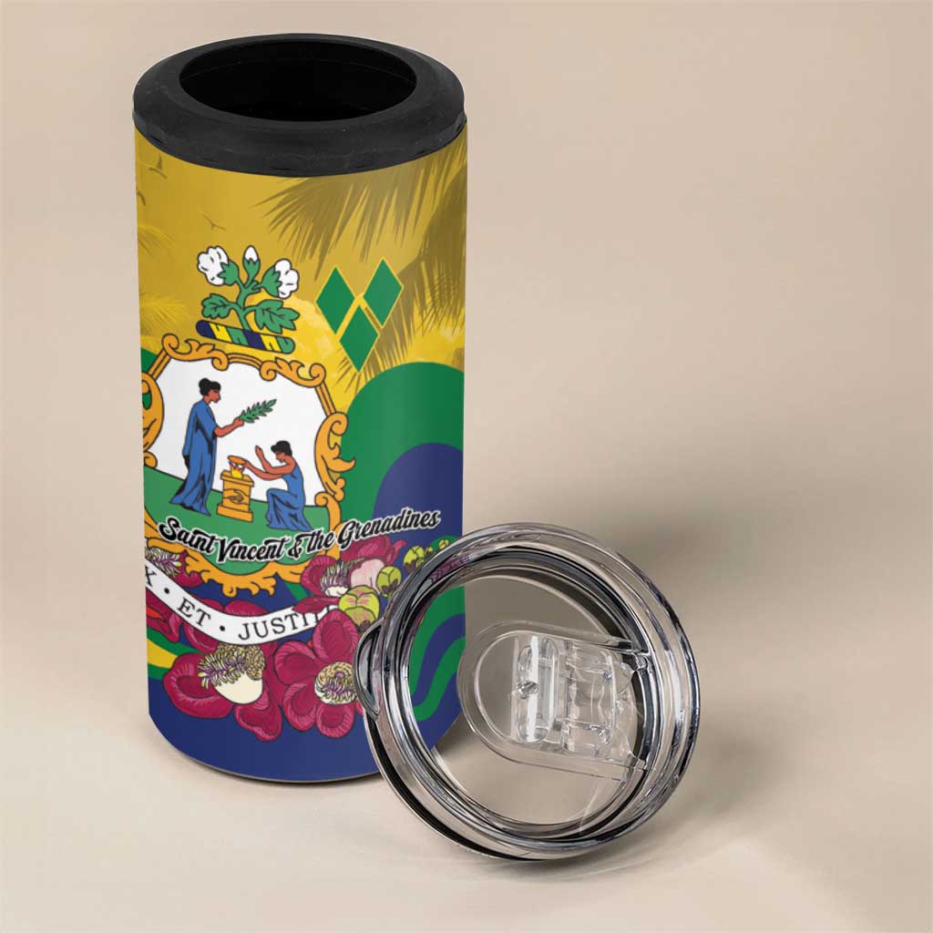 Personalized Saint Vincent and the Grenadines 4 in 1 Can Cooler Tumbler Cannonball Flower Tropical Style - Wonder Print Shop